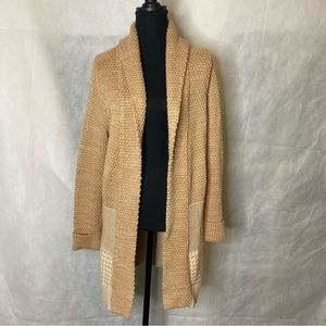 Isaac Mizrahi Live! Open Front Cardigan Sweater Women tan texture S chunky